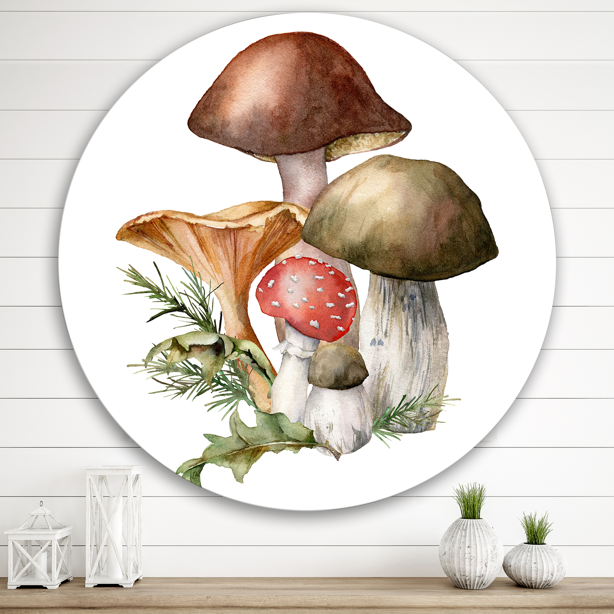 Designart 'Autumn Composition With Mushrooms' Traditional Circle Metal Wall Art 36x36 - Disc of 36