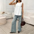 thumbnail image 2 of Womens Summer Pleated Peplum Sleeveless Blouse Tank Tops Round Neck Y2K Babydoll Blouse Shirt Loose Fit Tops Basic Tees Dressy Casual Trendy Clothes, 2 of 5