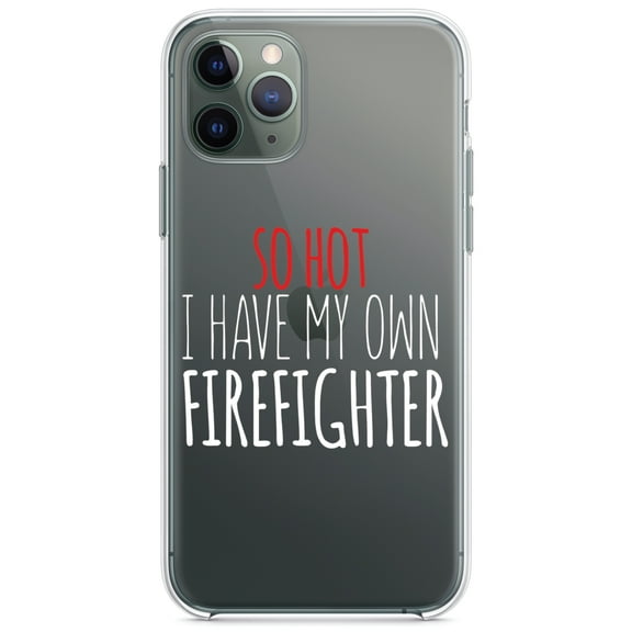 DistinctInk Clear Shockproof Hybrid Case for iPhone 13 Pro MAX (6.7" Screen) - TPU Bumper Acrylic Back Tempered Glass Screen Protector - So Hot I Have My Own Firefighter