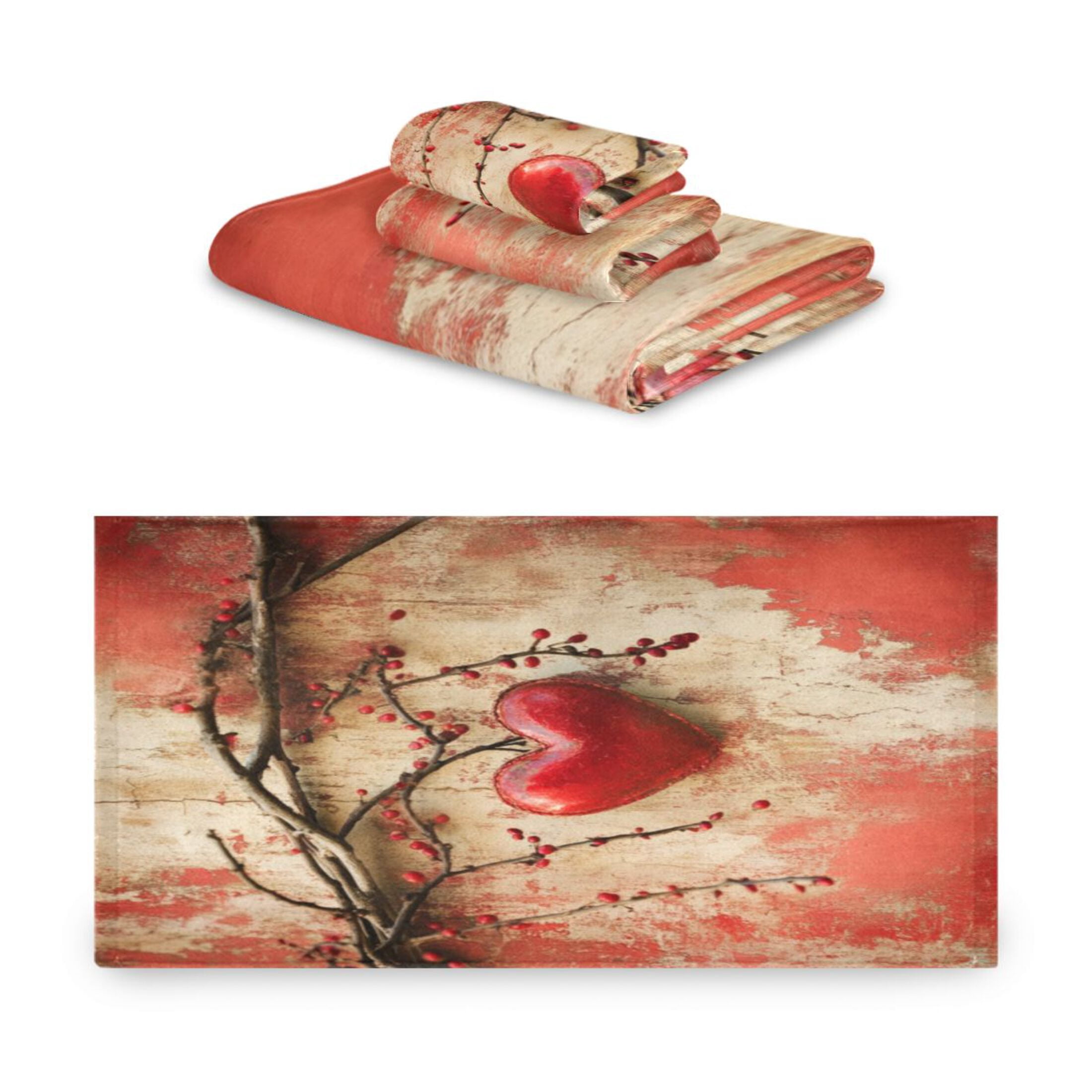 Three-Piece Towel Set Face Towel Towel Set Hand Towel Bath Towel Cotton Bath Towels Bath Towel Sets Hand Bath Towels Valentine's Day Lovely Love