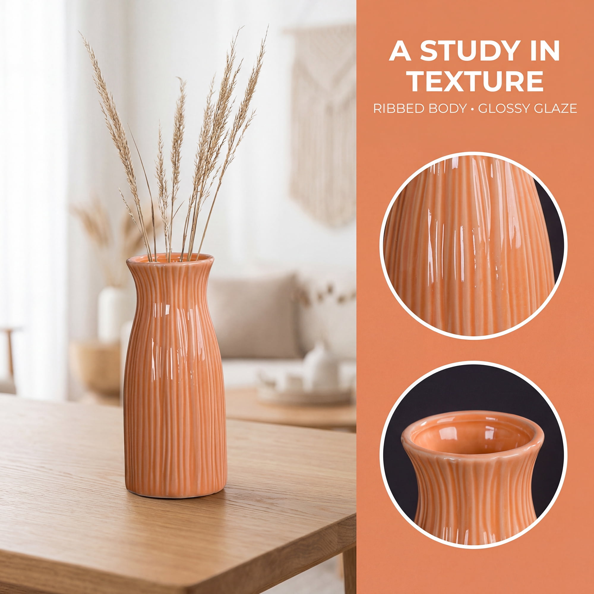 Unique Bargains Modern Cylinder Matte Ribbed Flower Vase Orange 2.4"L x 2.4"W x 5.1"H