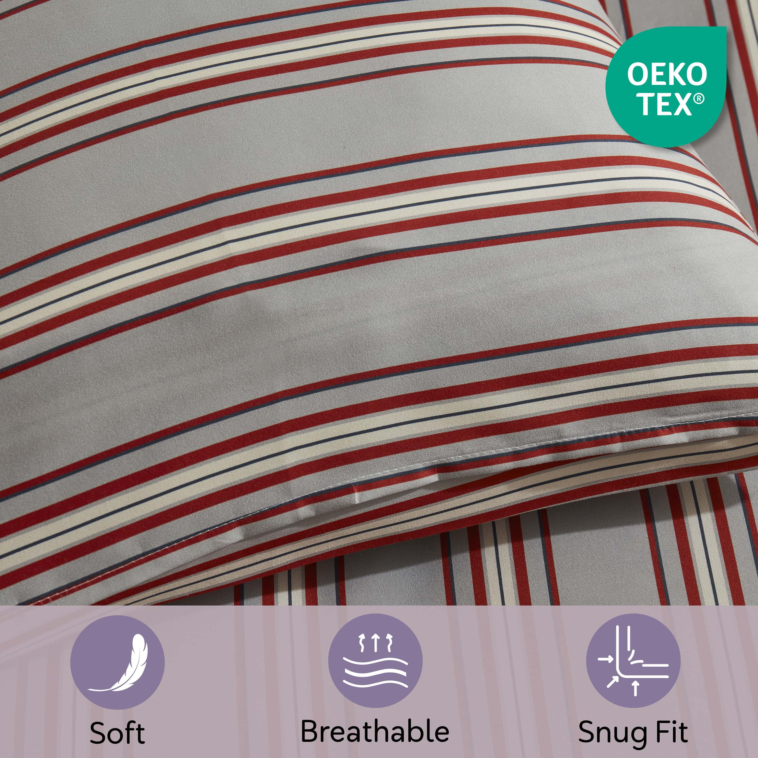 Virtu King Comforter Set, Striped King Size Comforter Set, 7-Pc All Season Bedding Comforter Set, Gray