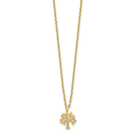 14K Yellow Gold Small Tree Charm and Pendant with 2In Extender Necklace