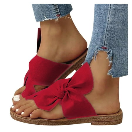 

YanHoo Clearance Twist Knot Flat Toe Side Sandals Women Girls Dresssy 2023 Twist Knot Flat Toe Loop Sandals Bowknot Toe Ring Flat Slides for Women Bowknot Toe Ring Sandals