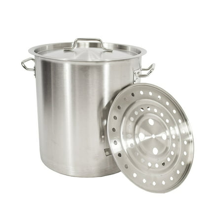 Gas One Stainless Steel Brew Kettle Pot 10.5-Gallon with lid/cover & Steamer Rack Craw Fish Crab and Brewing Pot/Steamer Thickness 1mm Perfect for Homebrewing (40 QT) 40