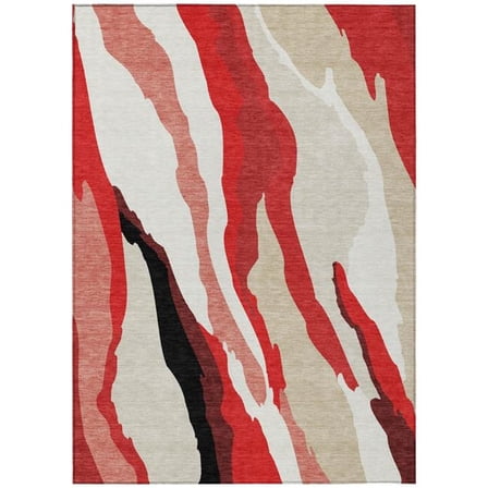 HomeRoots 600997 5 x 8 ft. Red, Black & Beige Abstract Washable Indoor & Outdoor Rectangle Area Rug