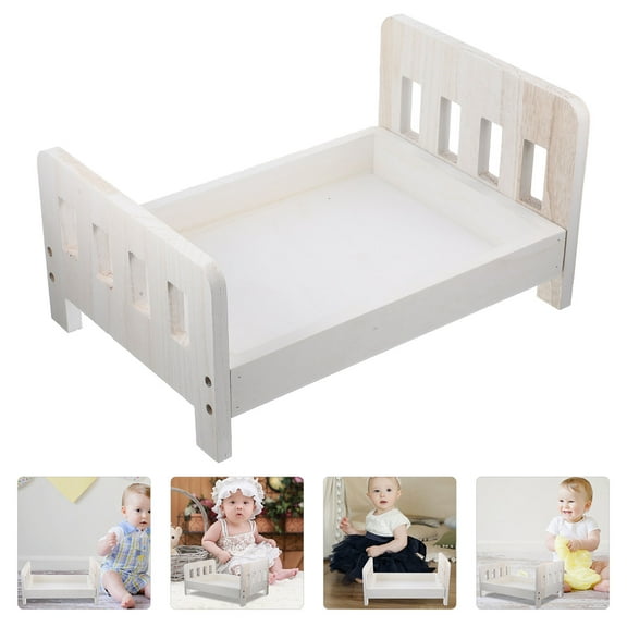HEMOTON Infant Wooden Bed Props Baby Photo Shoot Prop Child 41X28X18.5CM White