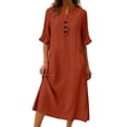 thumbnail image 5 of Kilaqueen Women's Summer Maxi Shirt Dress, Cotton Linen Collared Half Sleeve Button Front Loose Dress for Vacation Travel Casual Work and Daily Wear, 5 of 7