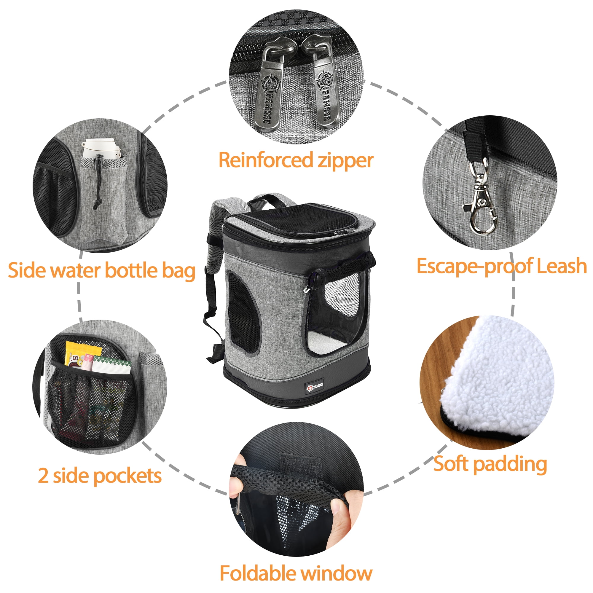 Solaris Adjustable Pet Carrier Backpack for Dogs and Cats, Puppies, Portable Cat Carrier Backpack with Bottle Pocket, Two Mesh Window for Breath,Black