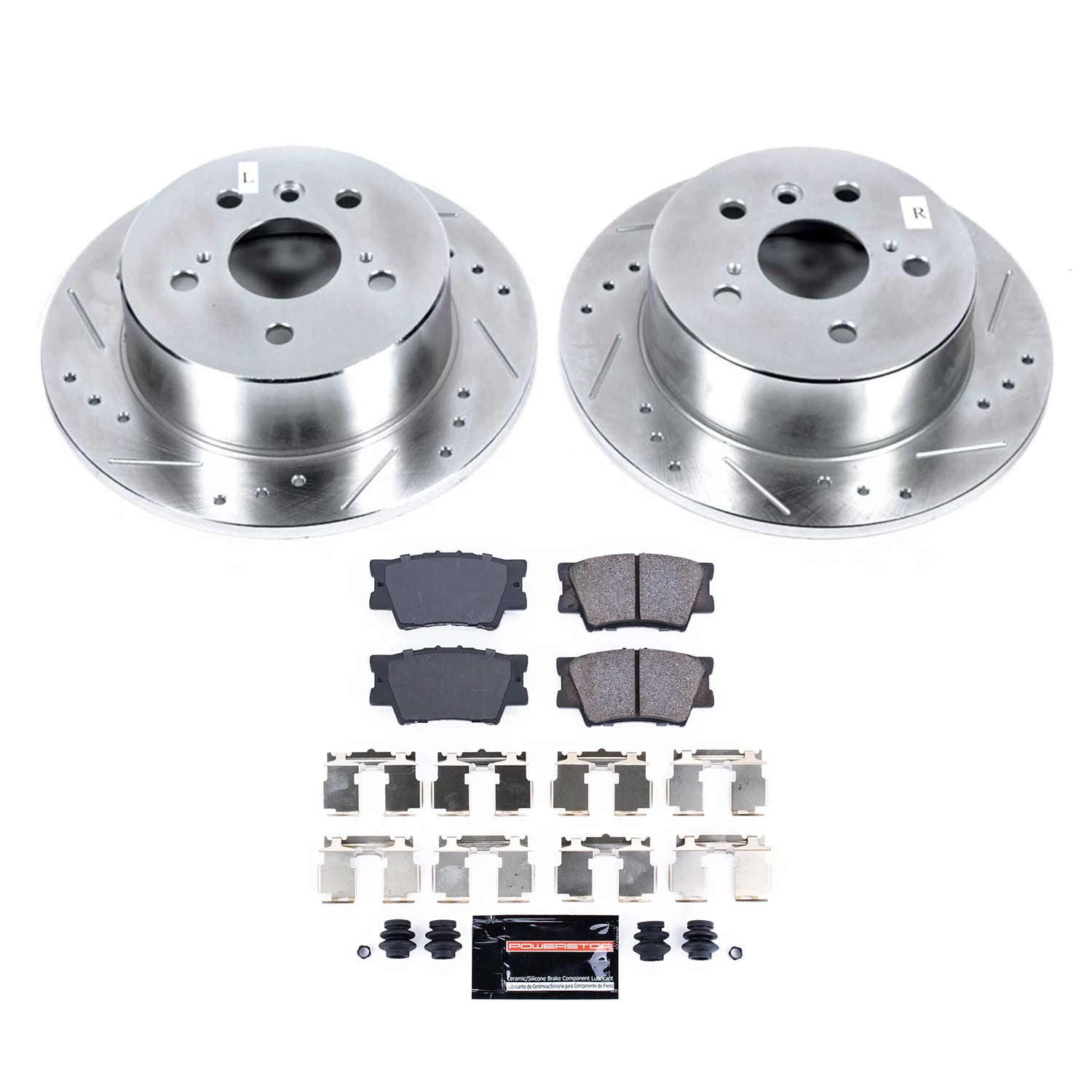 PowerStop Rear Z23 Evolution Sport Carbon-Fiber Ceramic Brake Pad and Drilled & Slotted Rotor Kit Fits: LEXUS TOYOTA Select Models K6520