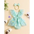 thumbnail image 4 of Musuos Newborn Girl Cute Summer Outfit, 3M 6M 12M 18M Fly Sleeve Flower Embroidery Romper Dress with Bow Hairband Set, 4 of 9
