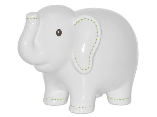 Child To Cherish Ceramic Elephant Coin Bank White with Pink Polka Dots 