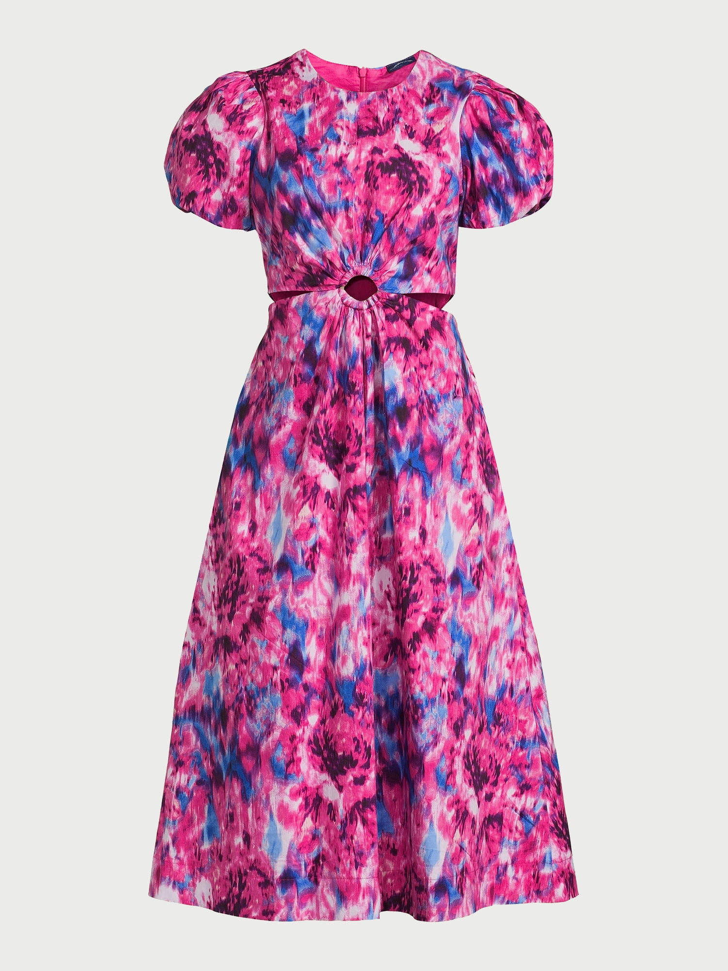 Scoop Women's Cut Out Midi Dress with Puff Sleeves, Sizes XS-XXL