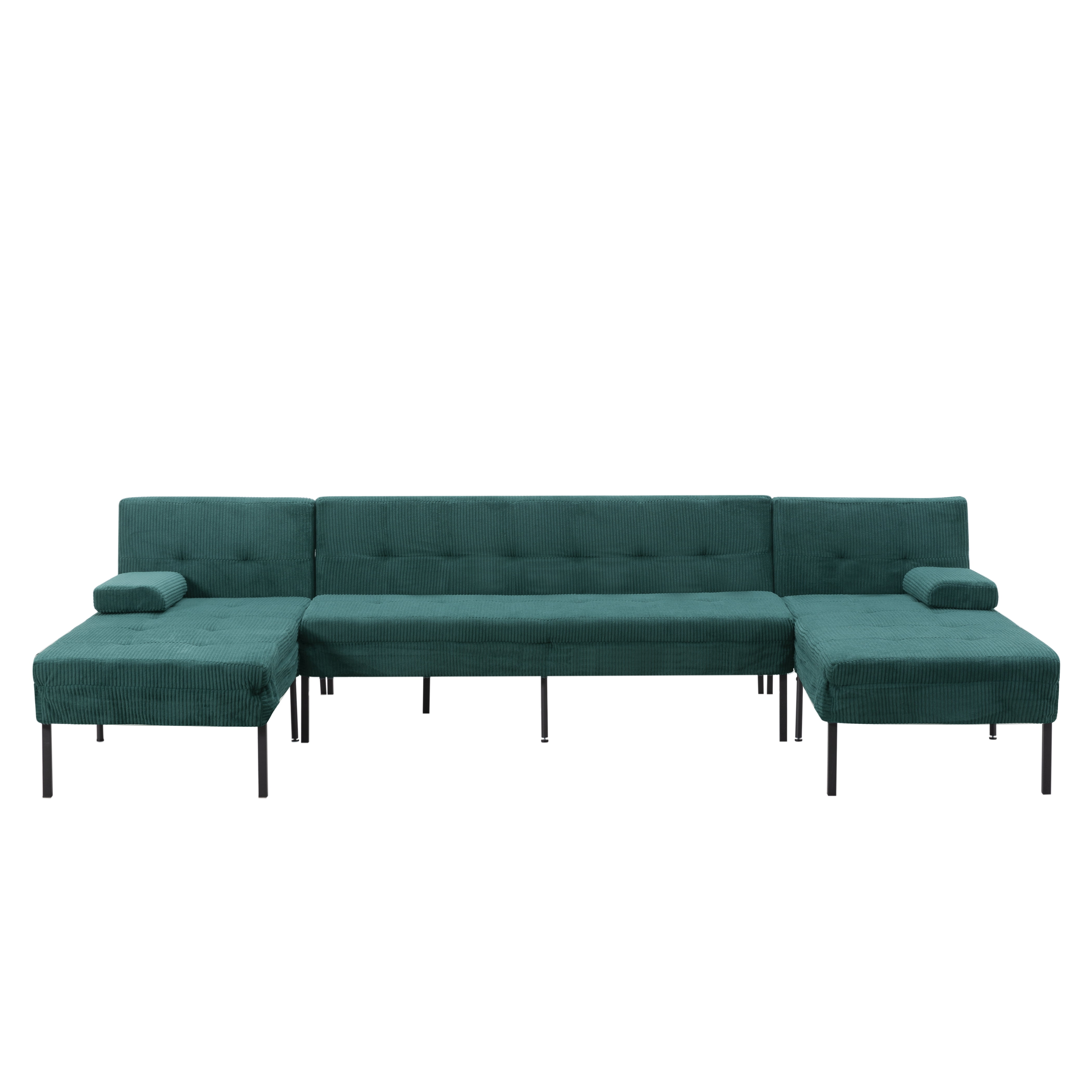 Gewnee 117.13”U-Shaped Sectional Sofa,Corduroy Couch,4 Seat Lounge Sleeper Sofa with Double Chaises for Living Room.Green