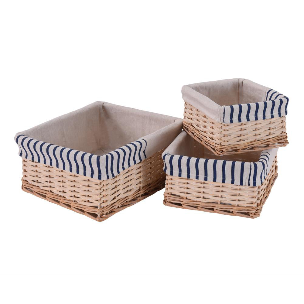 3Pcs Handmade Wicker Storage Baskets Set Shelf Baskets Home Storage Bins Baskets 