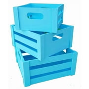 3 Piece Wood Crates Set, Sky Blue - 6 x 11 x 12 in.