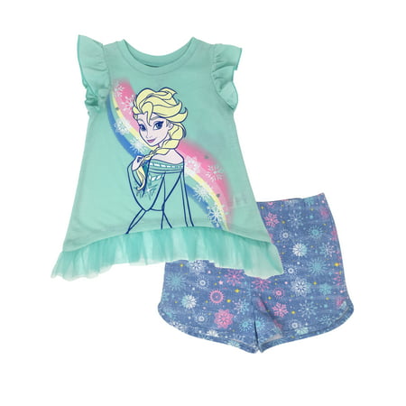 Disney Frozen Elsa Toddler Girls' Ruffle Tunic Top & Twill Shorts Clothing Set 2T