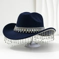 thumbnail image 2 of Aocisk Stylish Western Cowboy Hat For Women Men With Large Round Gemstone Rhinestone Fringe Decorations Ideal Party Event Accessory Navy One Size, 2 of 3