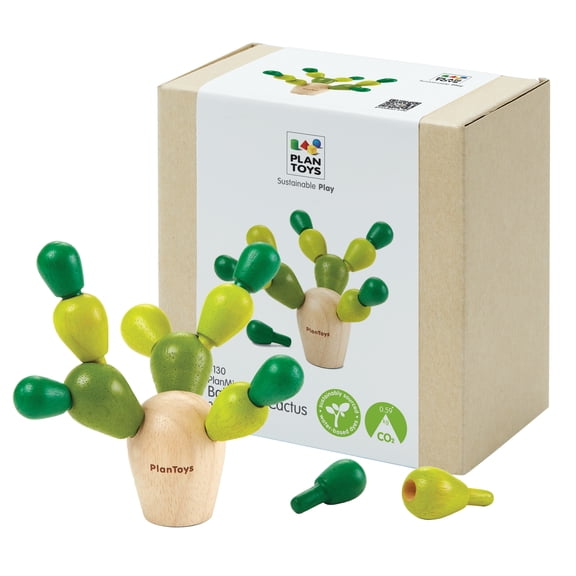PlanToys® Mini Balancing Cactus | Montessori Wooden Toy for Toddlers | STEM Game for Fine Motor Skills, Logic & Coordination | Eco-Friendly Educational Toy for Kids Ages 3 