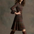 thumbnail image 4 of VEKDONE Women's Plaid Midi Dress Bell Sleeve Crewneck Knee Length Dress Casual Loose Fit Vintage Cowgirl Style Dress Fashion Clothes Multicolor XL, 4 of 9