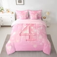 thumbnail image 2 of Homewish Number 4 7-Piece Bedding Comforter Set,Personalized Birthday King Bedding Sets,Pink Lovely Bow Knot Bed Sheets For Girls,Luxury Bedroom Decor Reversible, 2 of 8