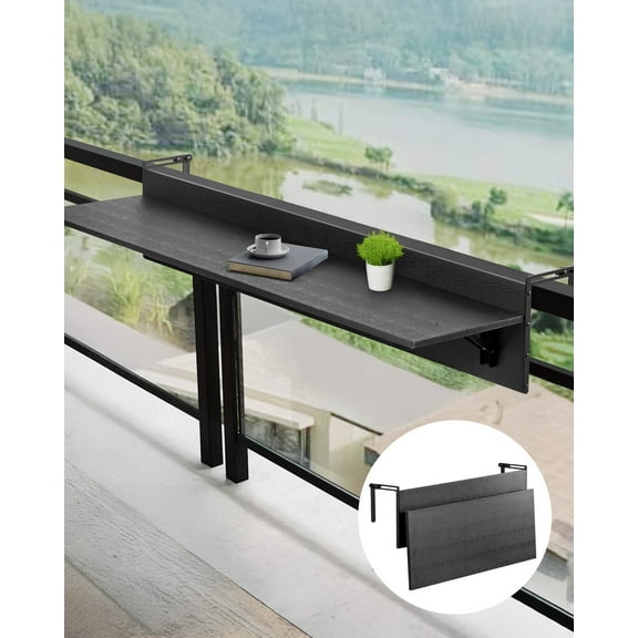 VEVOR Balcony Hanging Table, 12 x 32 in Folding Balcony Railing Table, Outdoor Balcony Bar Table for Railings, 50 lbs Loading, Fit Railing from 1" to 4.3", Serving Table for Patio & Deck