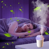 Desk Humidifier, Cold Mist Spherical Humidifier, 300ml Water Tank, Colorful Night Light, Multiple Spraying Modes, Quiet Operation, Milk Tea Cup Design, for Home Office Bedroom