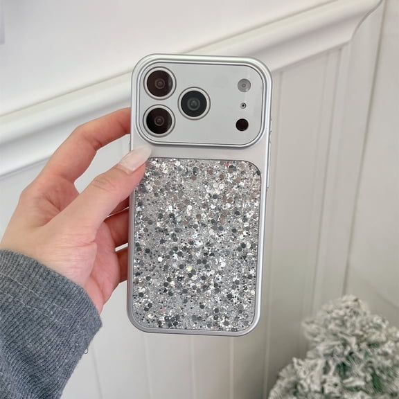 Sparkly Glitter Case for iPhone 17 Pro Max, Protective Cover with Camera & Screen Protection, Durable Shockproof Back, Perfect Gift,Silver