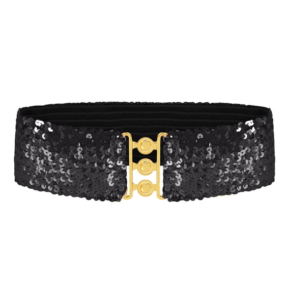 Women's Sparkly Glitter Sequin Wide Stretch Elastic Belt Accessory