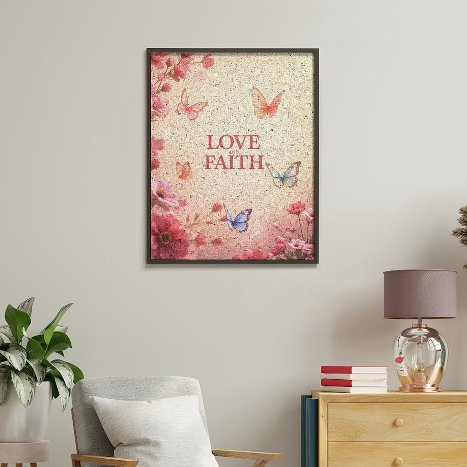 Paint By Numbers Kit for Adults Beginner - DIY Pink Flowers Butterflies Text Art Canvas Painting Kits for Adults, Frameless Paint By Number for Adults for Home Wall Decor 16x20 Inch