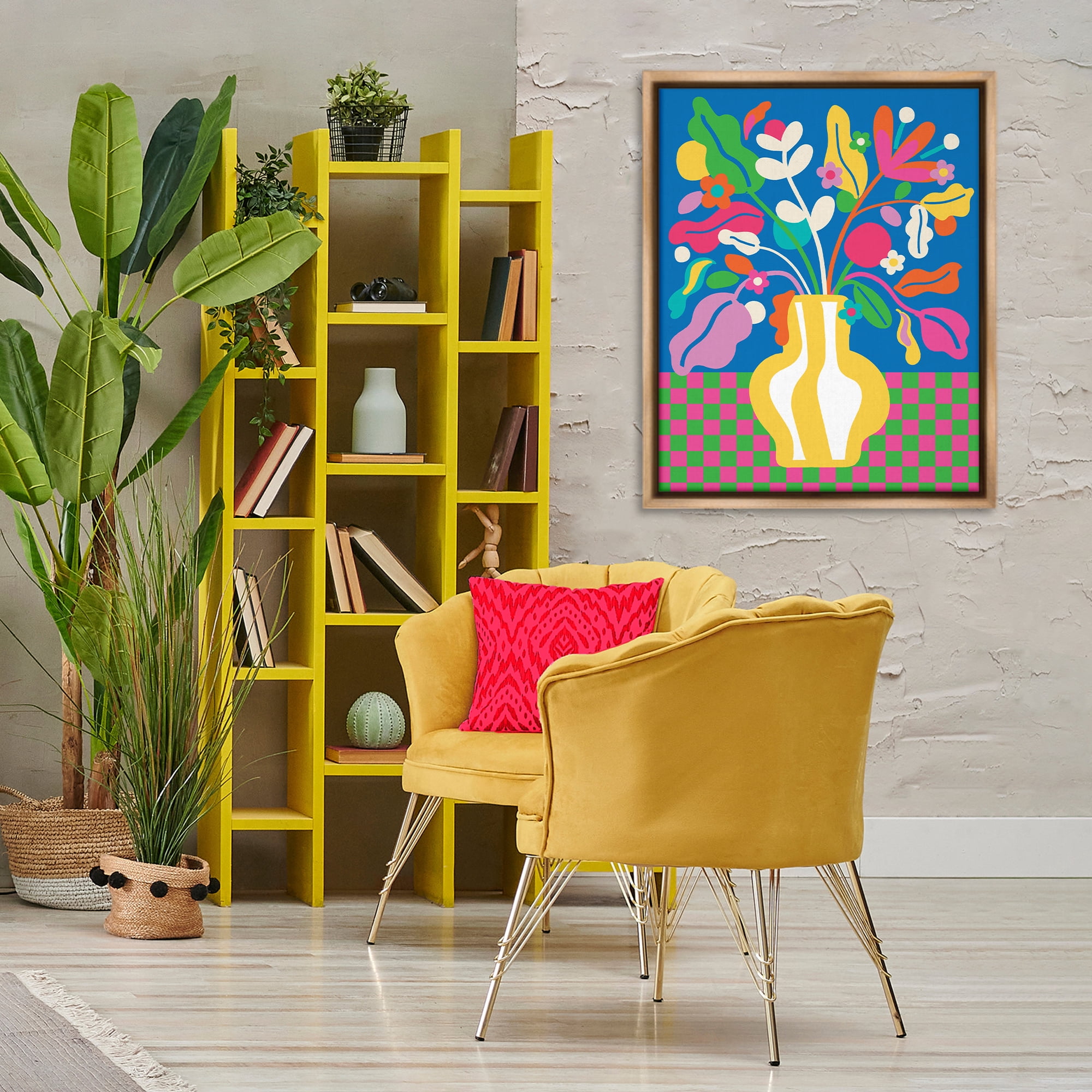 Stupell Industries Vivid Bloom Bouquet Plants & Flowers Painting Brown Floater Framed Canvas Art Print Wall Art, 25 x 31
