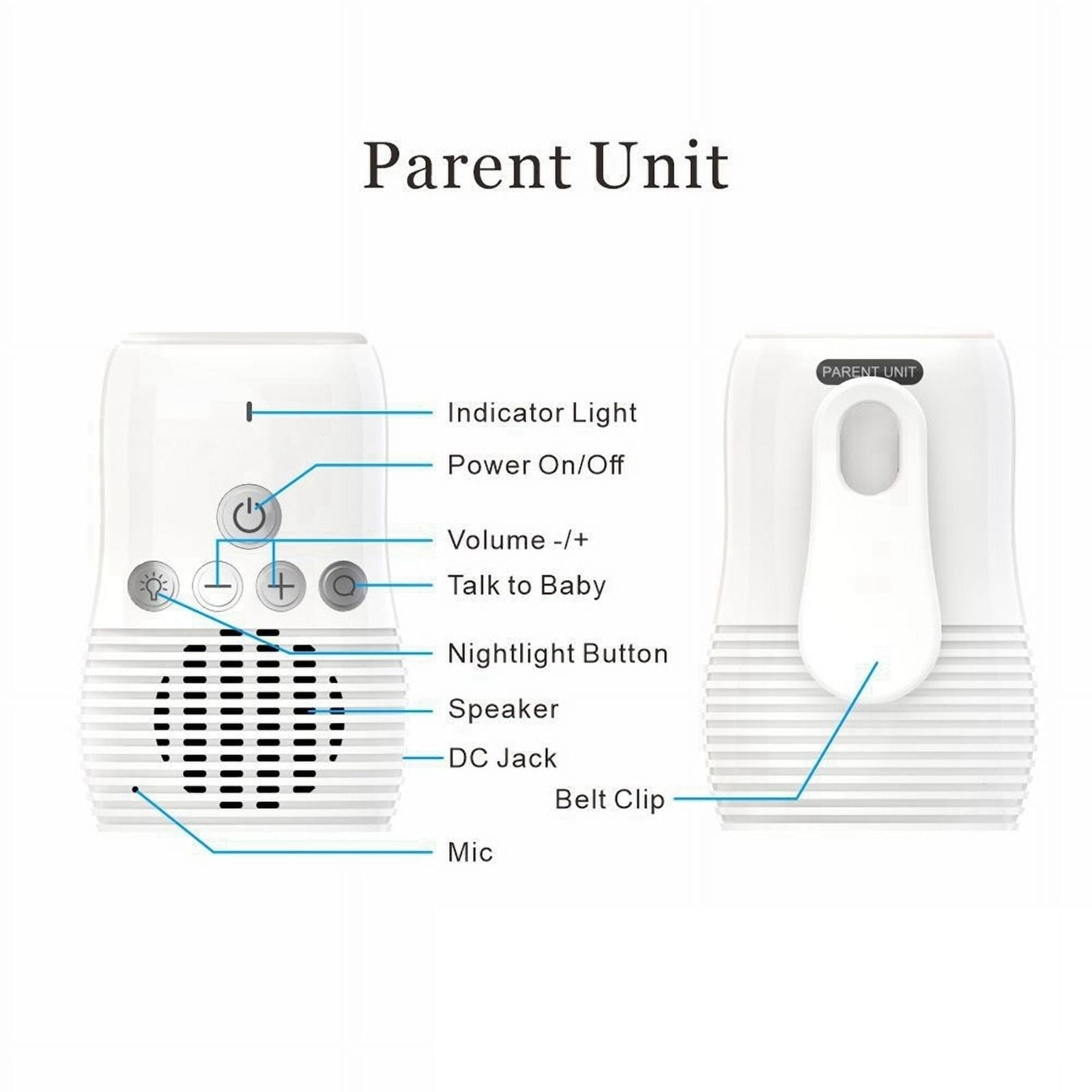 Baby Audio Monitor 2-Way Talk Baby Intercom Wireless Night Light Home Child Safety Device 2.4GHz US-Plug