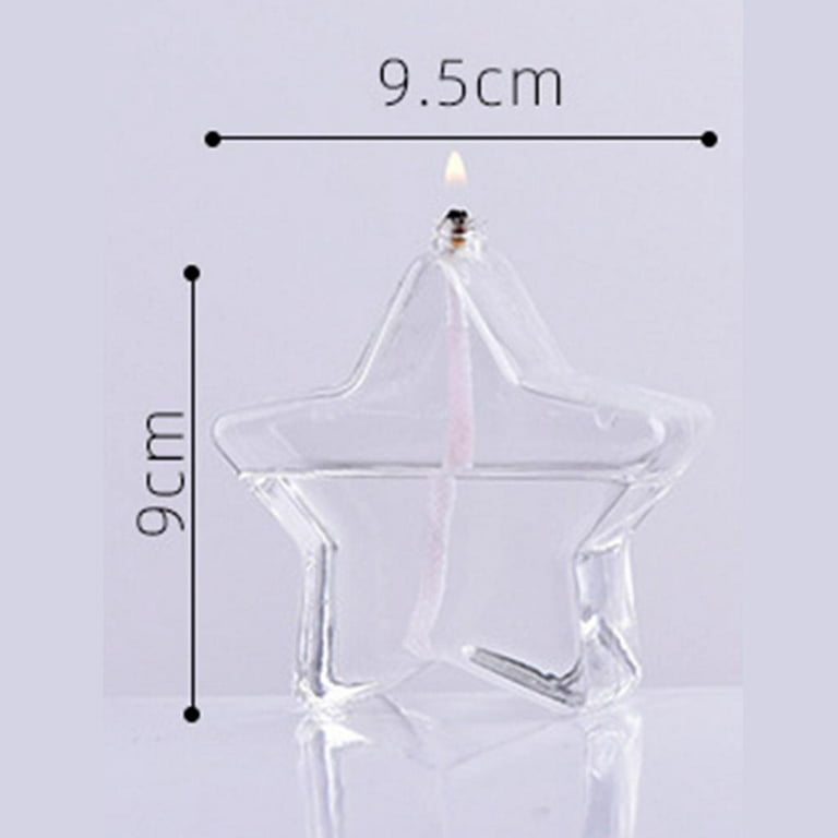 Modern Refillable Glass Oil Lamp Clear Glass Oil Lamp Unscented Ornament  with Cotton Wick for Essential Oil emergency household Decoration Friend  Five-pointed star 