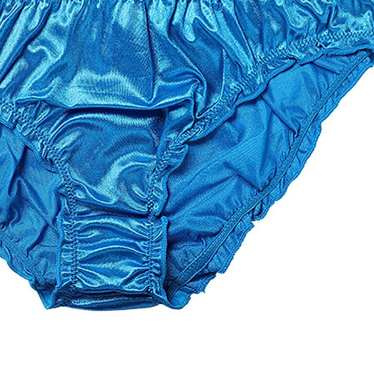 YWDJ High Waisted Underwear for Women Women Satin Panties Mid Waist Wavy  Cotton Briefs Blue S
