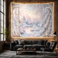 thumbnail image 6 of Two Swans Within a Snowy Window-Framed Garden with Pink Roses, Romantic Fantasy for Bird Lovers, Nature Wall Art, Anniversary Gift, Tapestry Wall Hanging for Bedroom and Den, 6 of 7