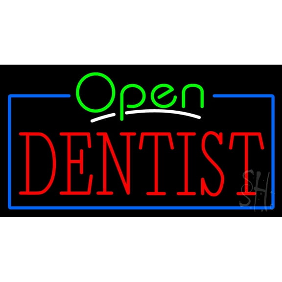 Green Open Red Dentist LED Neon Sign 13 x 24 - inches, Black Square Cut Acrylic Backing, with Dimmer - Bright and Premium built indoor LED Neon Sign for Defence Force.