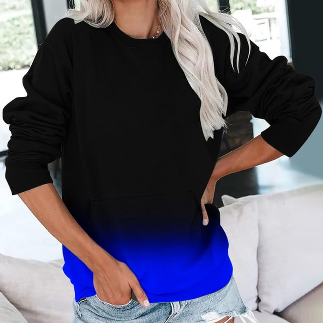 Meichang Sweat-Shirt pour Femmes Manches Longues Col Rond Ample Pull Tunique Décontractée Confortable Automne avec Poche