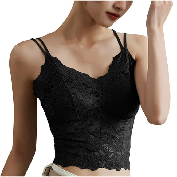 Womens Embroidery Lace Bralette, Top with Thin Shoulder Straps, Soft Comfortable Outerwear Bralette Crop Top