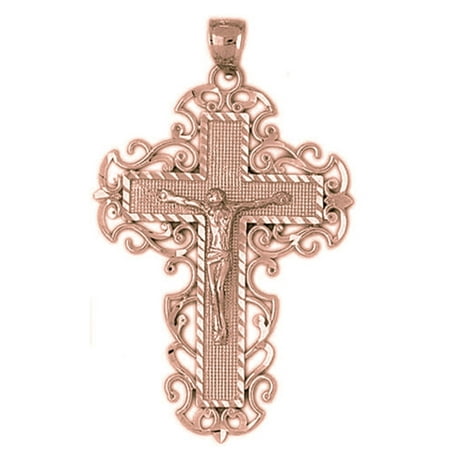14K Rose Gold Crucifix Pendant - 53 mm