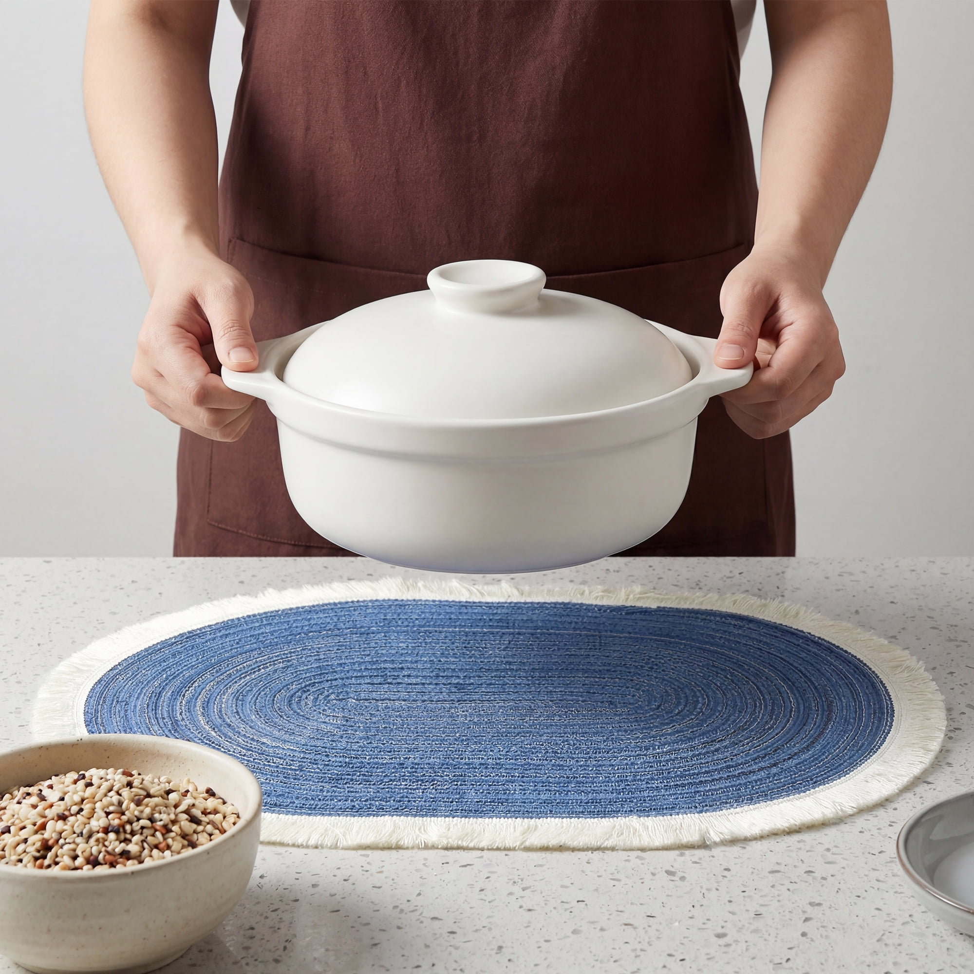 Unique Bargains Farmhouse Placemats 6pcs Woven Placemats Blue 17.7"x11.8"