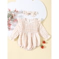 thumbnail image 2 of Binshrliy Baby Girl Spring Autumn Sweatshirt Rompers Plaid Long Sleeve Bodysuits + Headband 3M 6M 12M 18M Infant Fall Casual One Piece Short Jumpsuit, 2 of 8