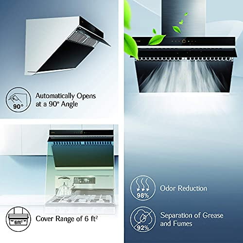 FOTILE inclined Vent Series 30" 1000 CFM Under Cabinet or Wall Mount Range Hood with 2 LED lights, Motion and Touch Activation in Onyx Black Tempered Glass