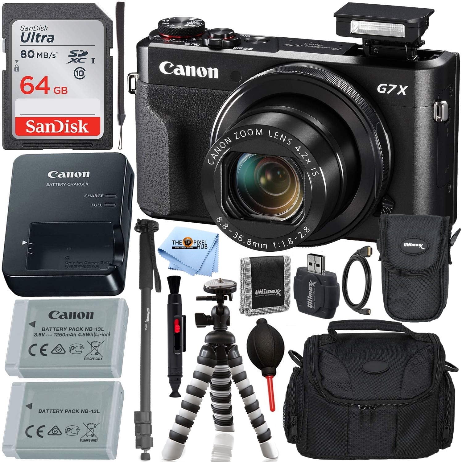 Canon PowerShot G7 X Mark II Digital Camera Bundle + 64GB Card +