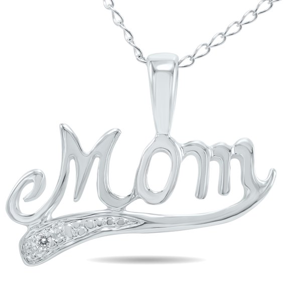 SZUL Women's Diamond Mom Pendant in 10K White Gold (J-K-L Color, I2-I3 Clarity)