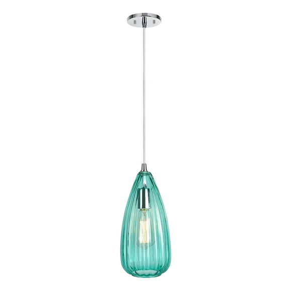 Aspen Creative 61048-2, One-Light Hanging Mini Pendant Ceiling Light, 5 3/4" Wide, Transitional Design in Chrome Finish, with Surf Green Glass Shade