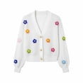 thumbnail image 4 of Binmer Women’s 3D Floral V-Neck Knit Cardigan Long Sleeve Button Front Ladies Casual Textured Floral Embellished Layering Sweater,Sizes S-XL, 4 of 6