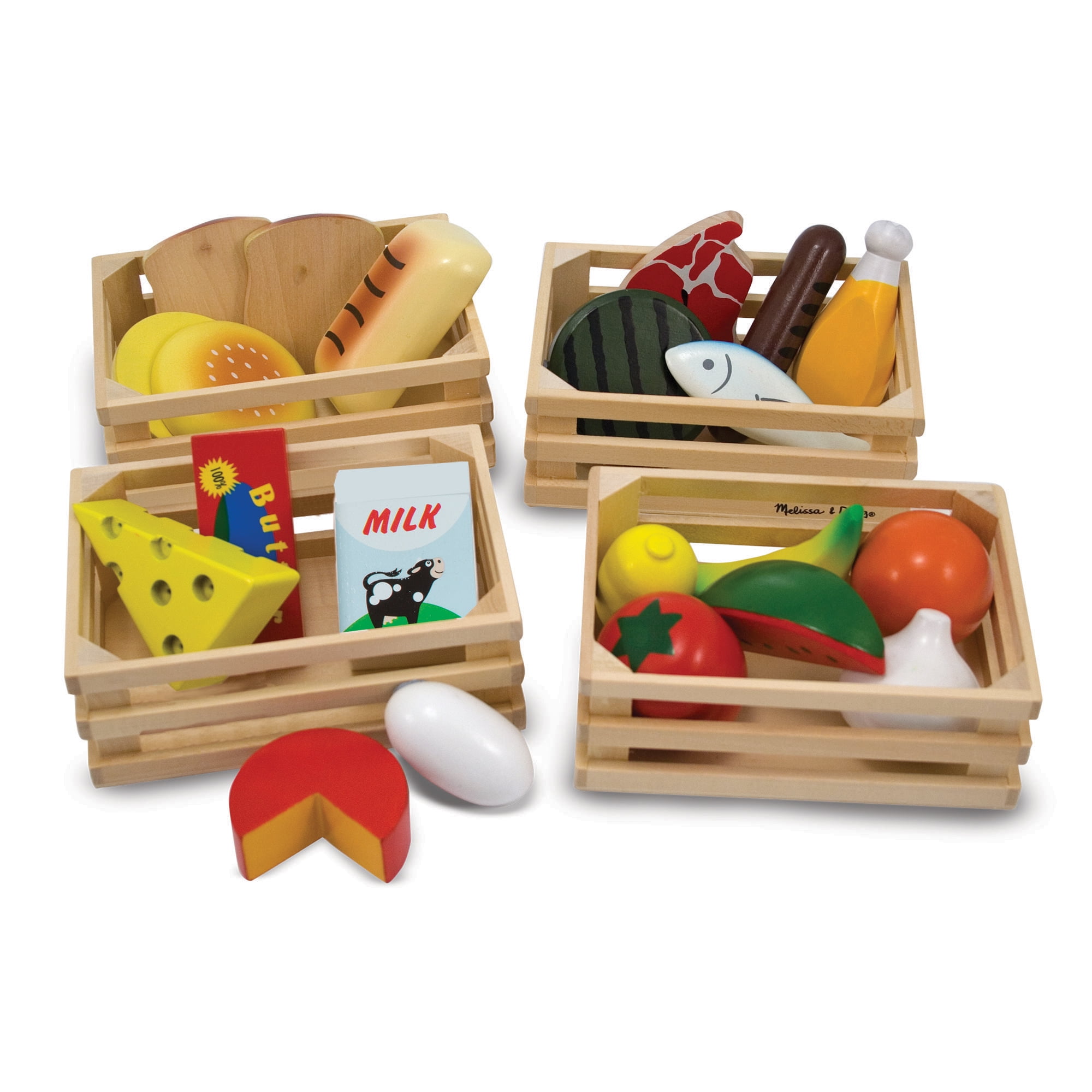 Melissa And Doug Food Groups 21 Hand Painted Wooden Pieces And 4 Crates