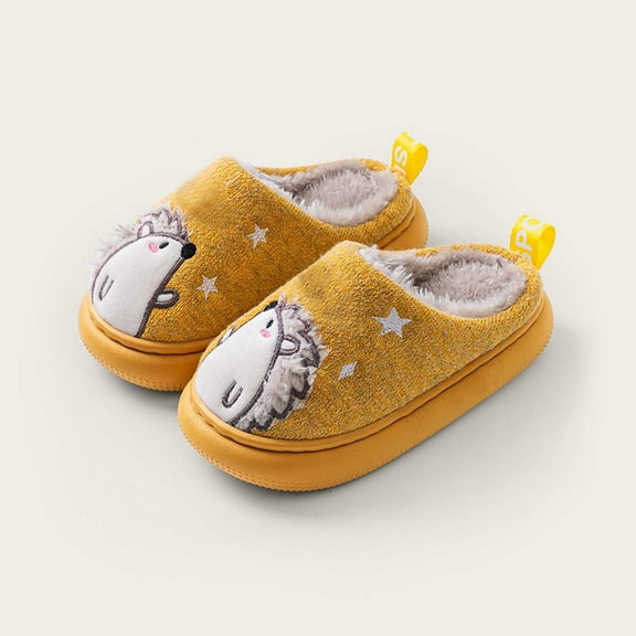 Qicasul Girls Slippers Child hedgehog cartoon Slippers Winter Warm Indoor Shoes for Toddler Soft Comfortable Cute Cartoon Design Kids Slippers Yellow US: 1