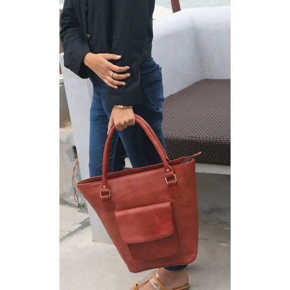 Small Brown Leather Tote Bag / Handmade Shoulder Purse For Woman's .