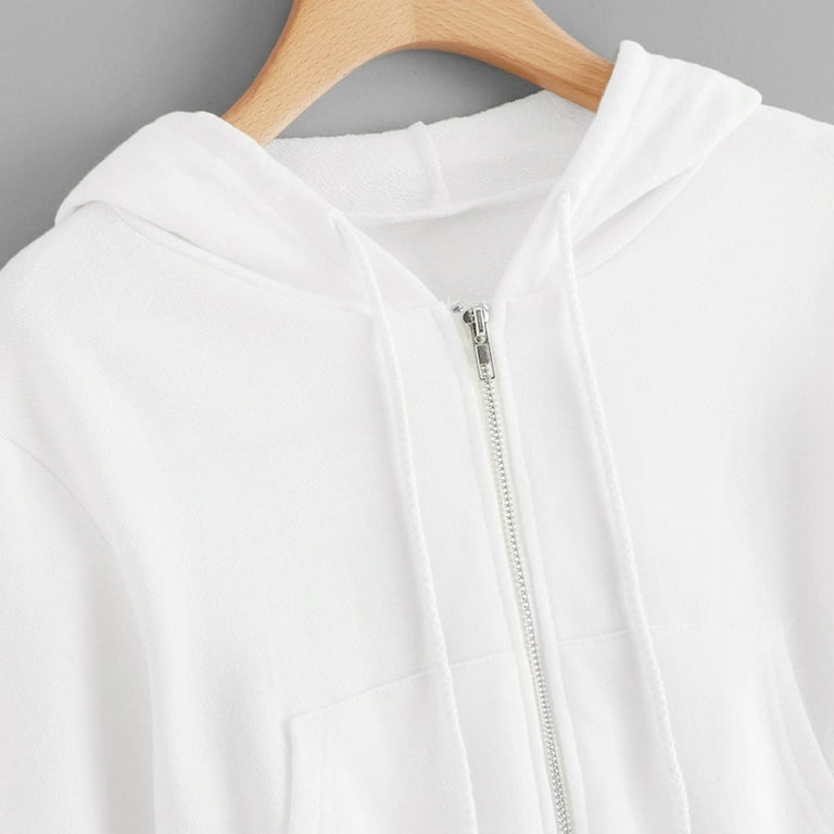 【GRAVER】ELBOW Dot White Clip Fleece Zip-Up Jacket Brglopf Women Cropped Zip Up Hoodie Solid Color Zipper Short